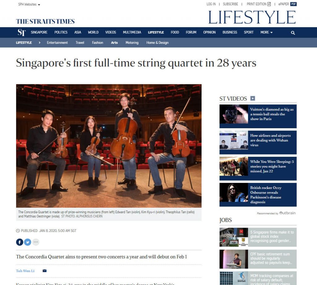 Singapore's first full-time string quartet in 28 years