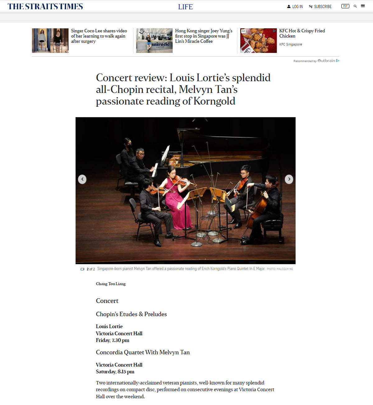 Concordia Quartet with Melvyn Tan Straits Times review