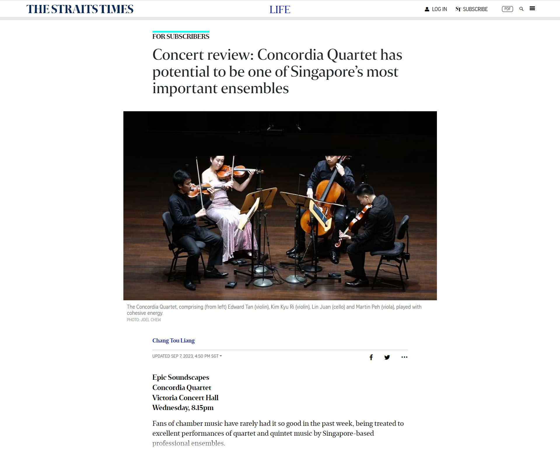 Concert review: Concordia Quartet has potential to be one of Singapore’s most important ensembles