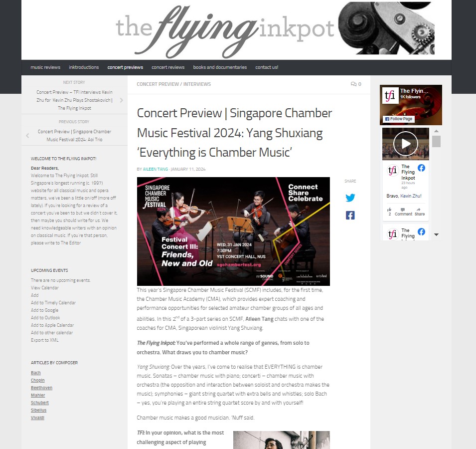 Concert Preview | Singapore Chamber Music Festival 2024: Yang Shuxiang ‘Everything is Chamber Music’