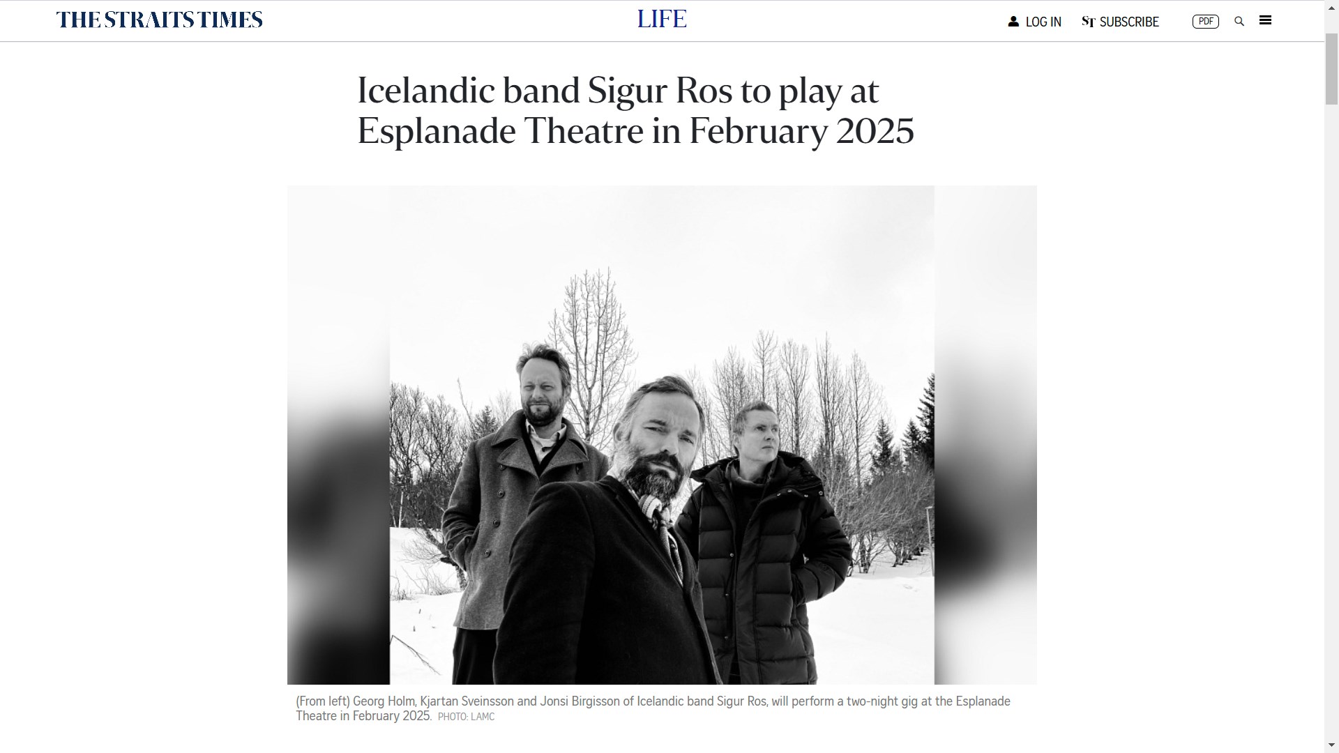 Icelandic band Sigur Ros to play at Esplanade Theatre in February 2025