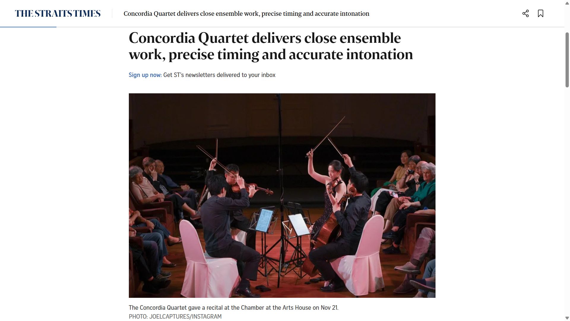 Straits Times 22 Nov 2025 Concordia Quartet review